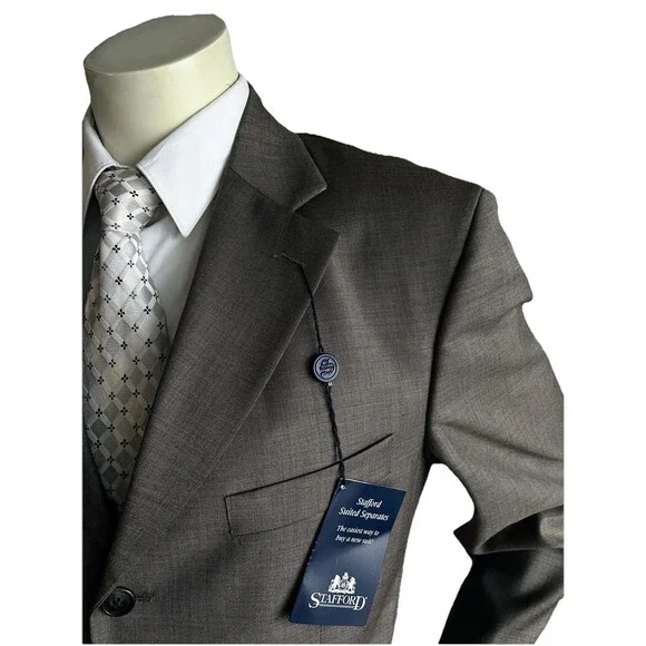 Stafford Suit Men 40S Blazer Jacket Brown Sharkskin Pants 34x30 2pc 100% Wool